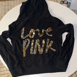Pre-loved Pink zip up hoodie with gold sequins